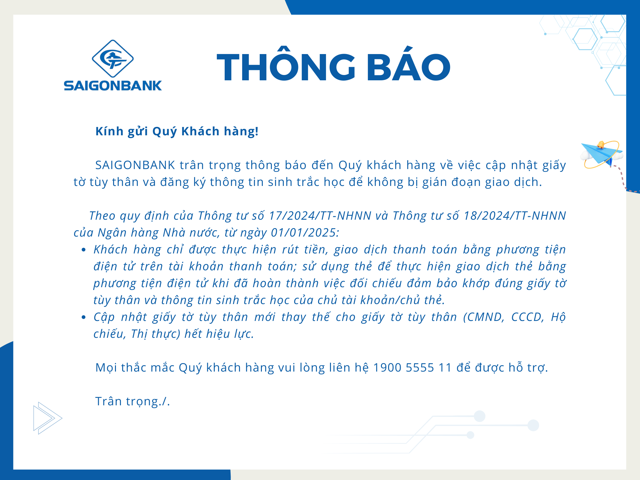 THÔNG BÁO cập nhật sinh trắc học